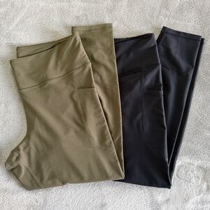 2 Pair of Old Navy Active Powersoft High-Rise Leggings-7/8 Length-Olive/Black-XL